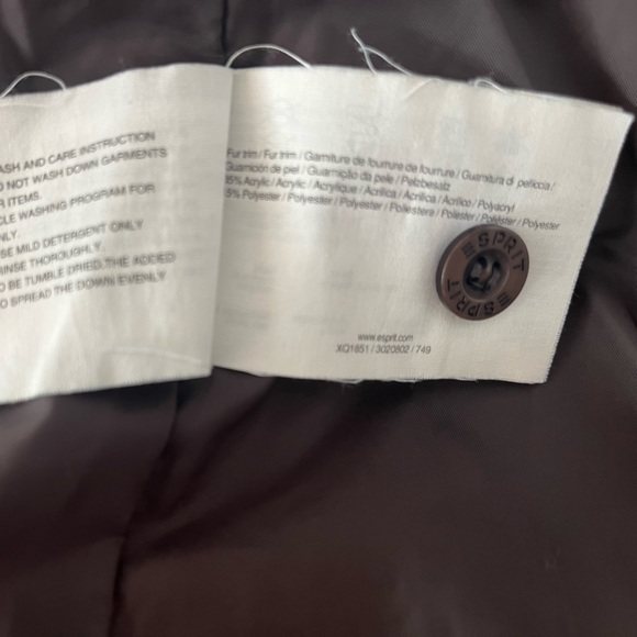 GUC ESPRIT Brown Puffer Coat, Sz L, with removable Faux-Fur Hood - Picture 6 of 9